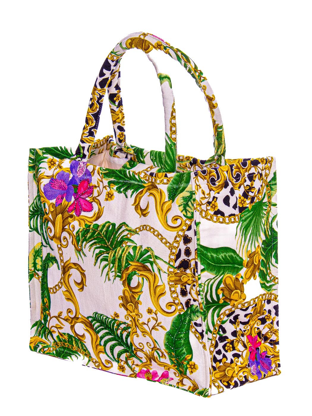 SHOPPING STAMPA BAROQUE ANIMAL FLOWER  + RICAMI 100%CO MADE IN INDIA